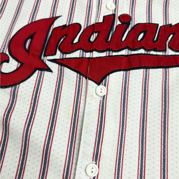 80s Striped Cleveland Indians Majestic MLB Baseball Jersey - Picture 5 of 9